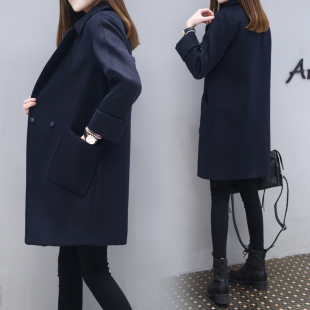 2026春装新款时尚韩版显瘦毛呢外套中长款西装领毛呢子大衣外套女
