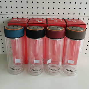 富光420ml/500ml健牌思茗双层玻璃茶杯X1627-SP口杯大容量带滤网