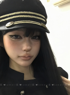 复古徽章甜酷英伦风海军帽女