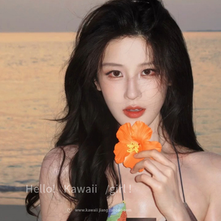 明媚感橘色扶桑花发夹波西米亚度假风仿真花朵侧边夹拍照打卡发饰