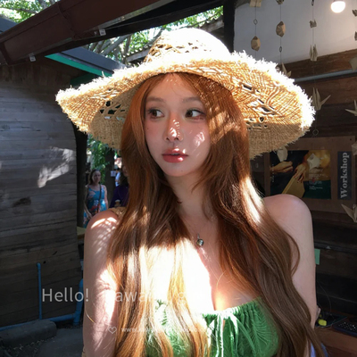 夏季氛围感拉菲草大帽檐草帽