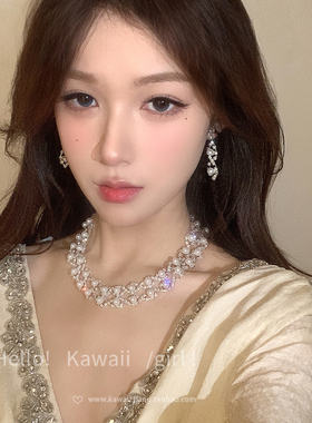 复古宫廷风珍珠镶钻项链耳环