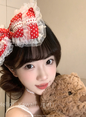 手作lolita大蝴蝶结蕾丝发夹甜美少女漫展茶会KC少女波点LO娘发饰