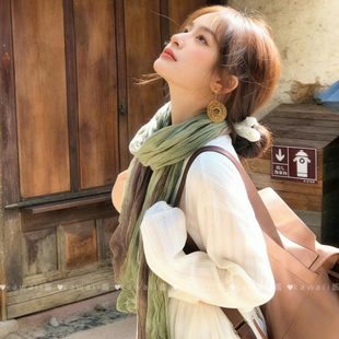 云南丽江大理旅游围巾森系复古民族风扎染褶皱披肩文艺氛围感配饰