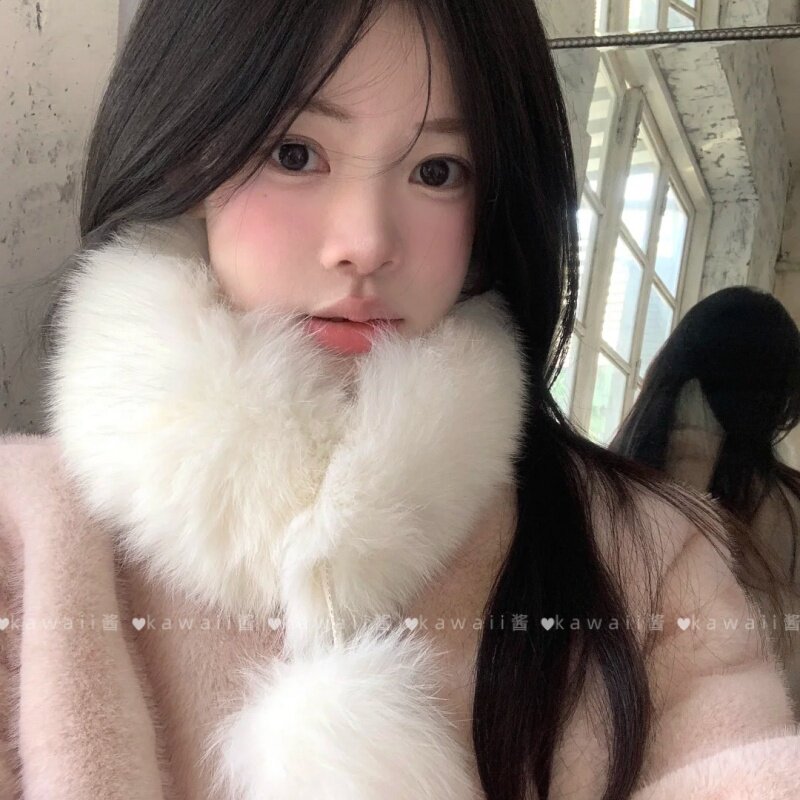 千金感仿狐狸毛双面雪球围脖女百搭冬季温暖皮草围巾可爱毛球保暖