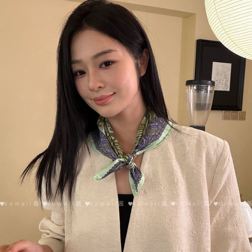 法式复古绿色腰果花丝巾