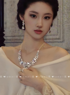 满钻水滴锆石流苏项链女夸张轻奢小众设计锁骨链礼服配饰轻奢饰品