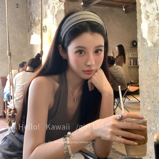 ins风灰色布艺宽边发箍高级感洗脸高颅顶显脸小压发发卡 秒变韩妹