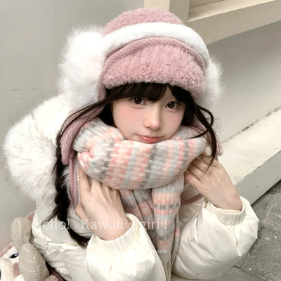 韩系甜美冬日氛围感羊羔毛护耳帽
