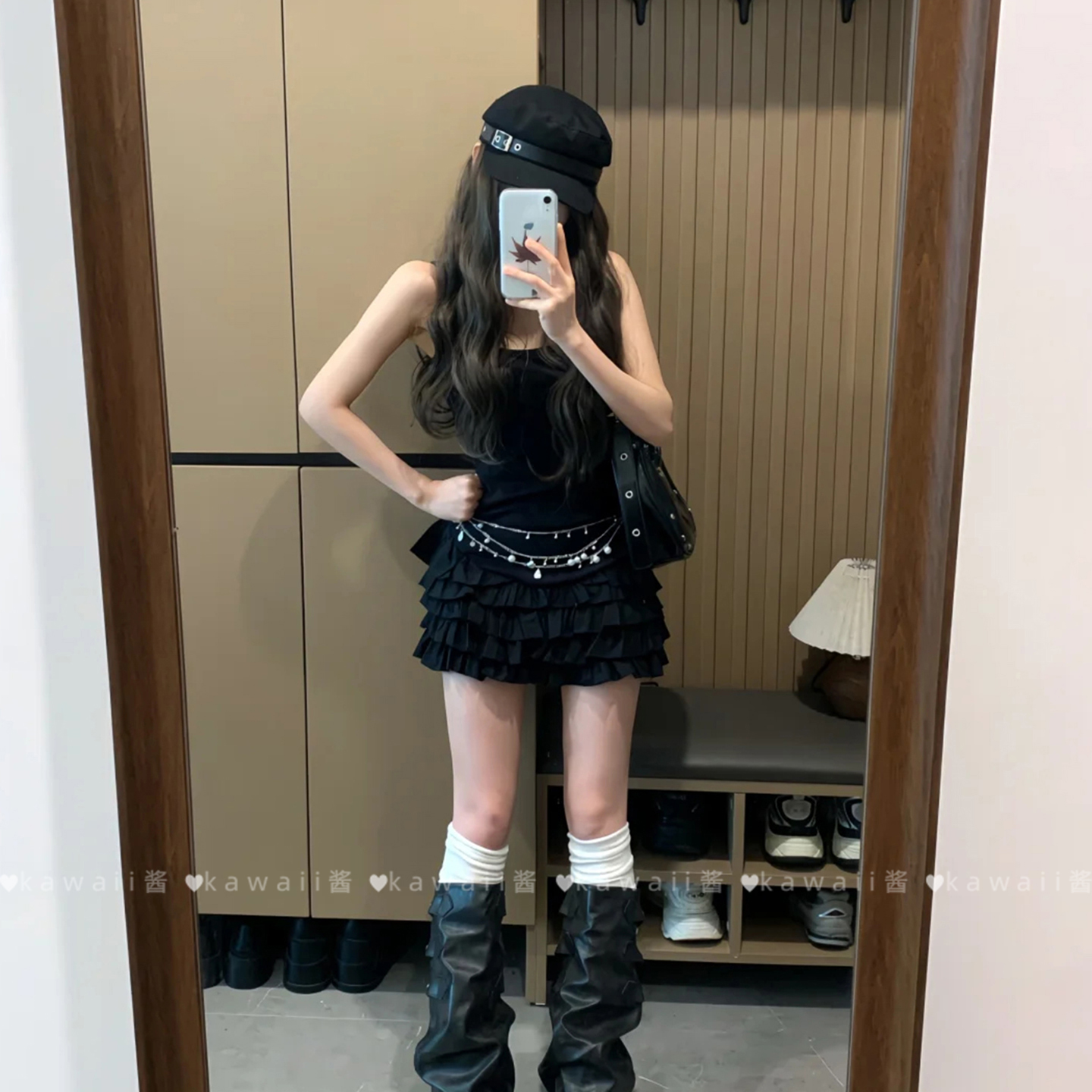 银色贝壳珍珠腰链配裙子高级2025新款设计感叠带项链身体链条配饰