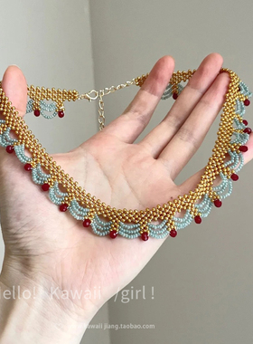 中古敦煌风撞色蕾丝花边项链