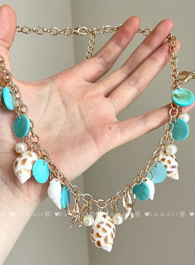 夏季蓝色海洋风海螺海星项链