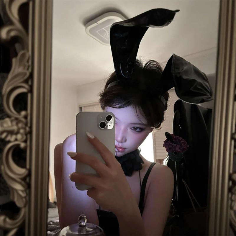 万圣节头饰甜酷辣妹皮质兔耳朵