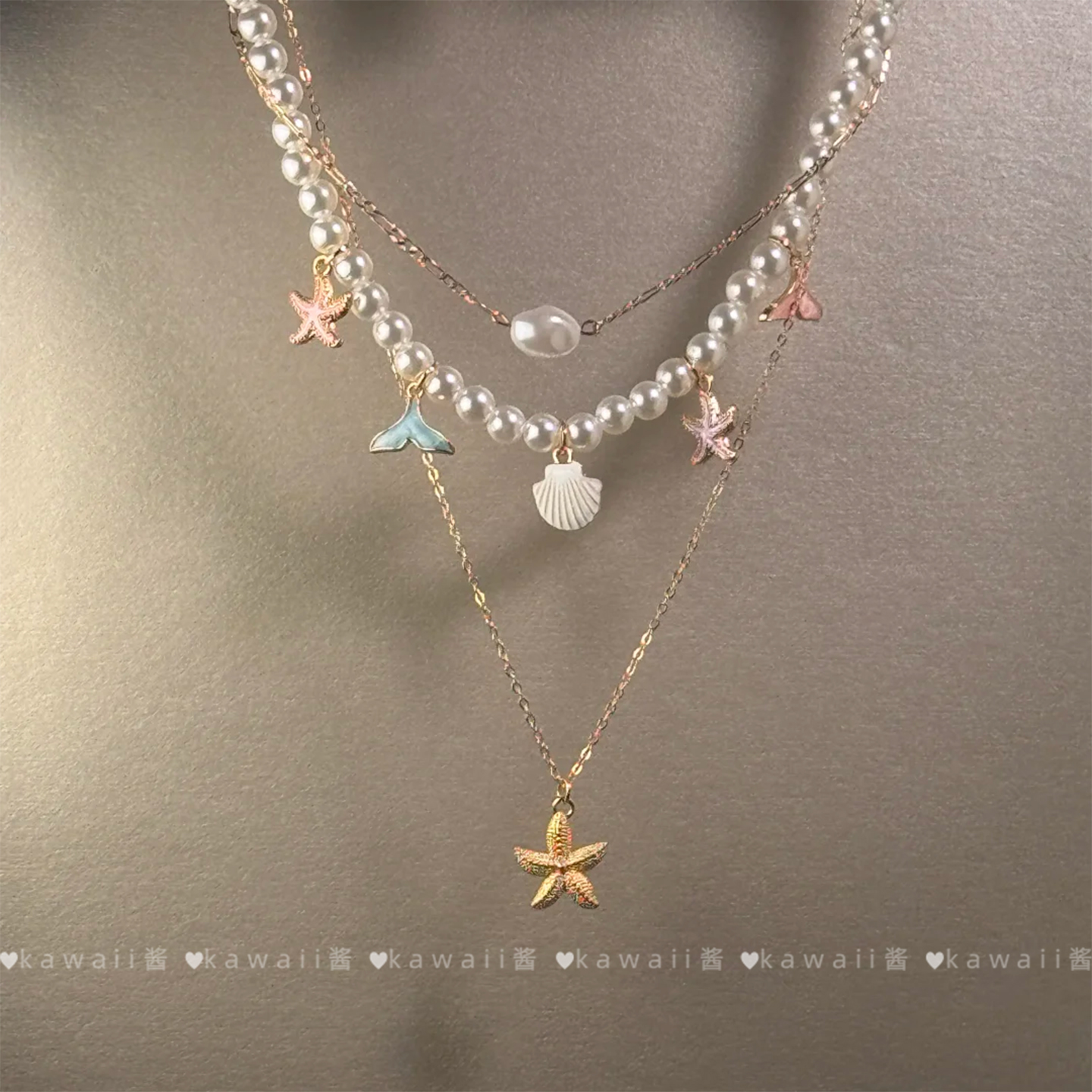 波西米亚风贝壳海星珍珠项链女