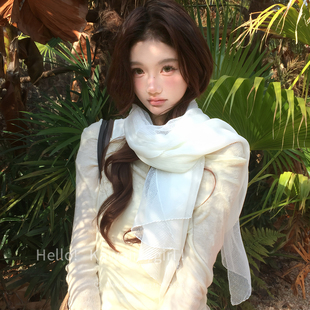 围巾春夏旅游拍照披肩外搭日系高级感小众斗篷 氛围感复古文艺薄款