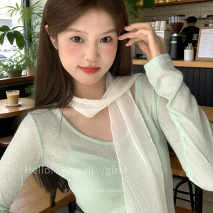 长条围巾 复古文艺风白色系脖丝巾韩系氛围感小众百搭领巾春夏新款