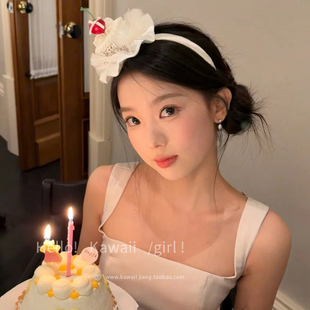 樱桃蕾丝蛋糕生日帽发箍甜美公主十八岁生日发饰氛围感拍照道具女