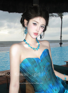 海岛度假风天然蓝色贝壳项链海边三亚旅游拍照配饰氛围感锁骨链女