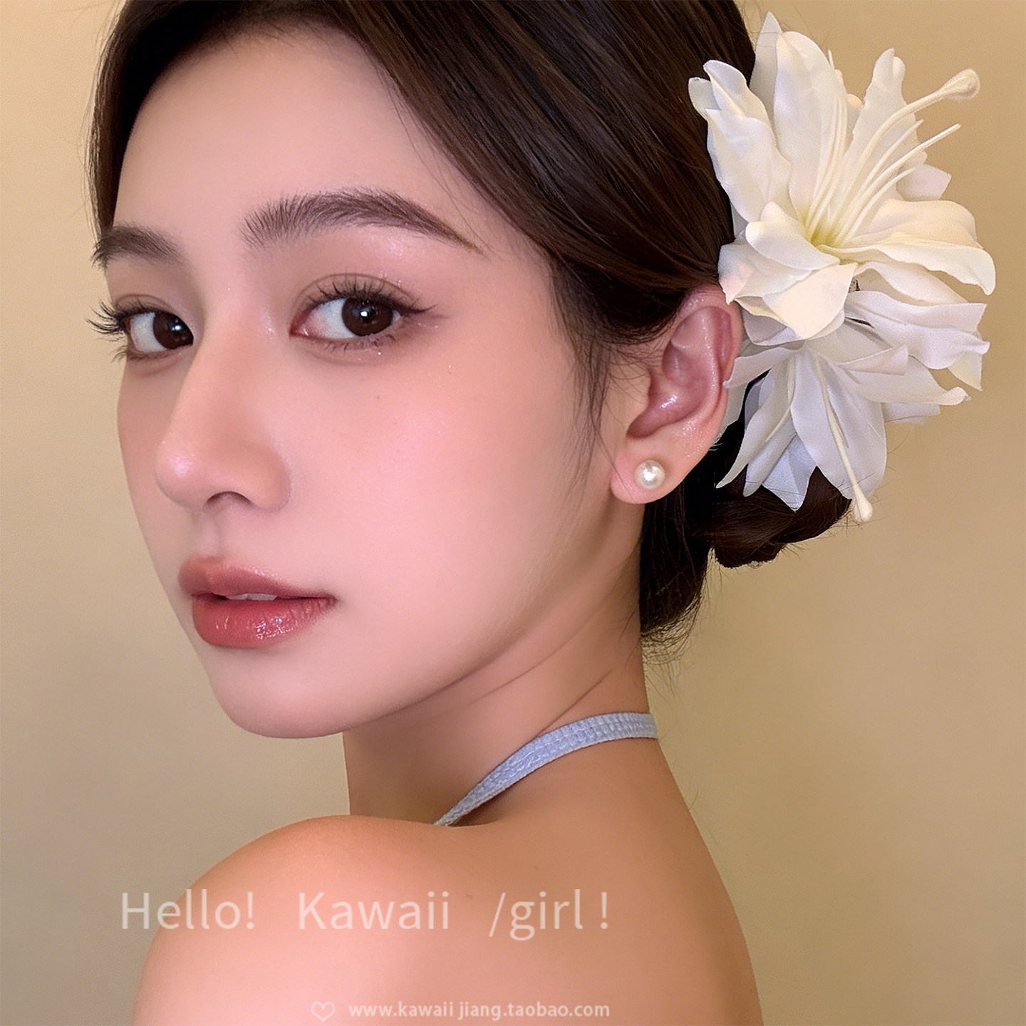 氛围感超仙蓝色百合花抓夹新中式旗袍头花配饰百搭海边度假风发饰