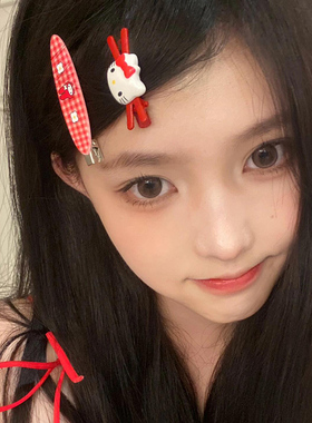 可爱卡通红色小猫发夹女甜美hellokitty刘海碎发夹少女心侧边发卡
