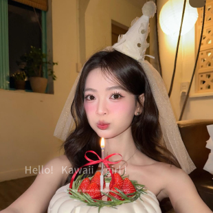韩系公主风蝴蝶结头纱生日帽派对氛围感甜美百搭拍照道具发箍头饰