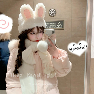 针织保暖加厚显脸小护耳包头帽 兔兔毛绒可爱兔子耳朵帽子女秋冬季