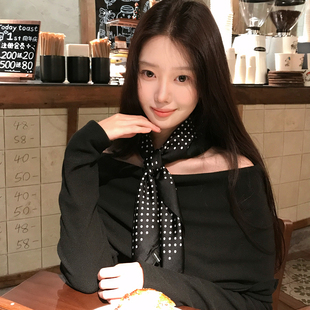 复古波点长条丝巾2026新款 领巾 轻奢温柔气质小方巾文艺感搭配衬衫