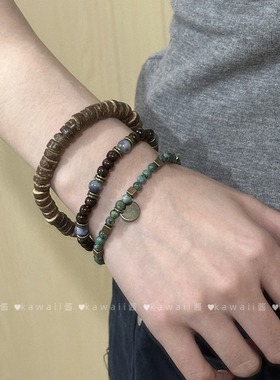 波西米亚椰壳木片串珠手链