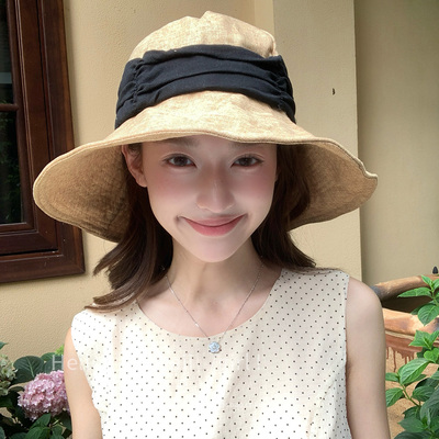 日系复古超大帽檐防晒渔夫帽子女2025新款夏季薄款遮阳显脸小盆帽