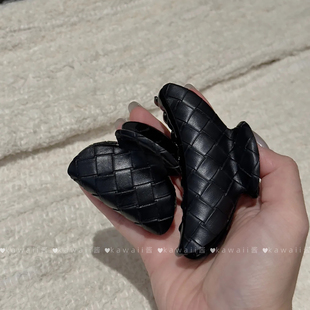 贵气巴恩风复古菱格皮质抓夹百搭高级感时尚 发抓鲨鱼夹发箍头饰新