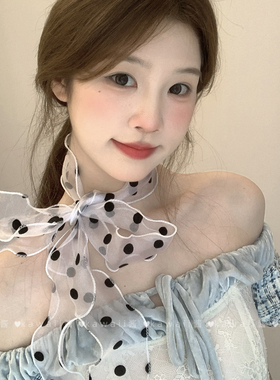 韩系ins欧根纱波点丝巾