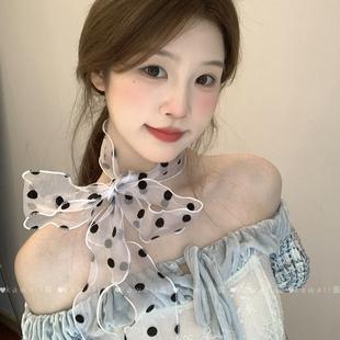 夏天ins欧根纱波点丝巾纯欲氛围感透明飘带简约百搭气质系脖颈带