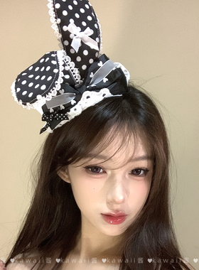 法式甜美蝴蝶结蕾丝兔耳小礼帽可爱少女lolit发卡软妹高颜值帽子