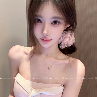 超仙海边度假风温柔粉花朵发夹女森系甜美氛围感欧根纱侧边夹发饰