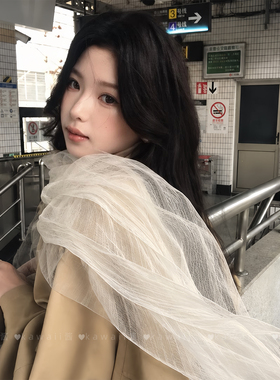 法式朦胧感网纱围巾女