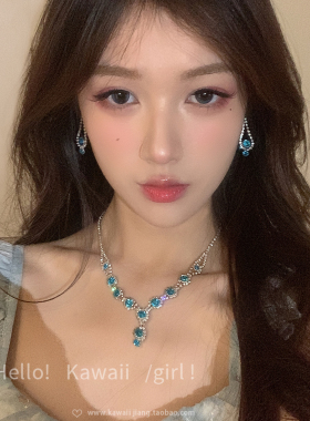 清冷感蓝色水钻花朵项链女轻奢宫廷风气质锁骨链小众颈链手链新款