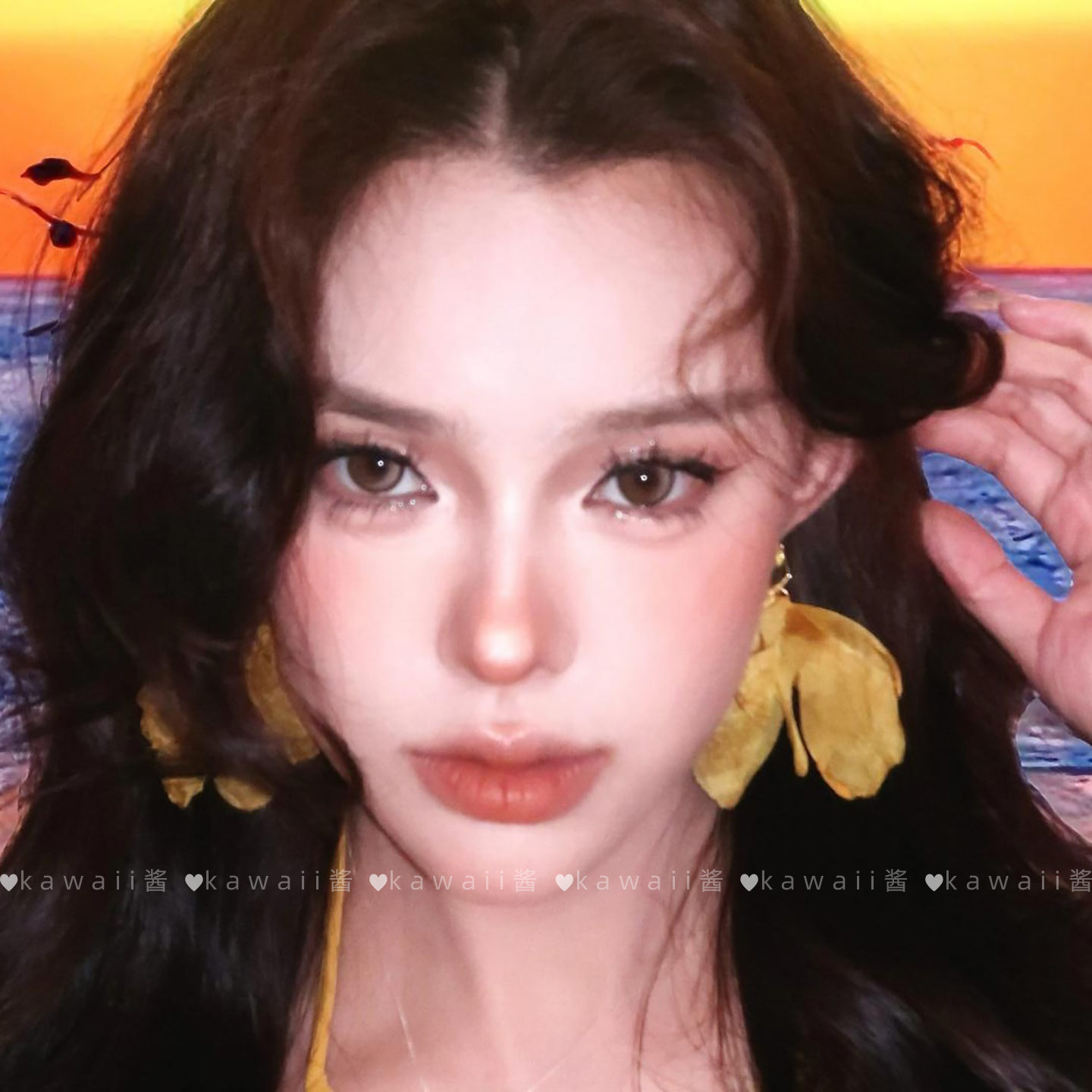 超仙海边度假风雪纺耳环女甜美森系氛围感方钻耳钉无耳洞耳夹耳饰