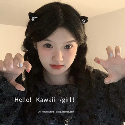 kawaii酱黑色丝绒猫耳朵发夹边夹