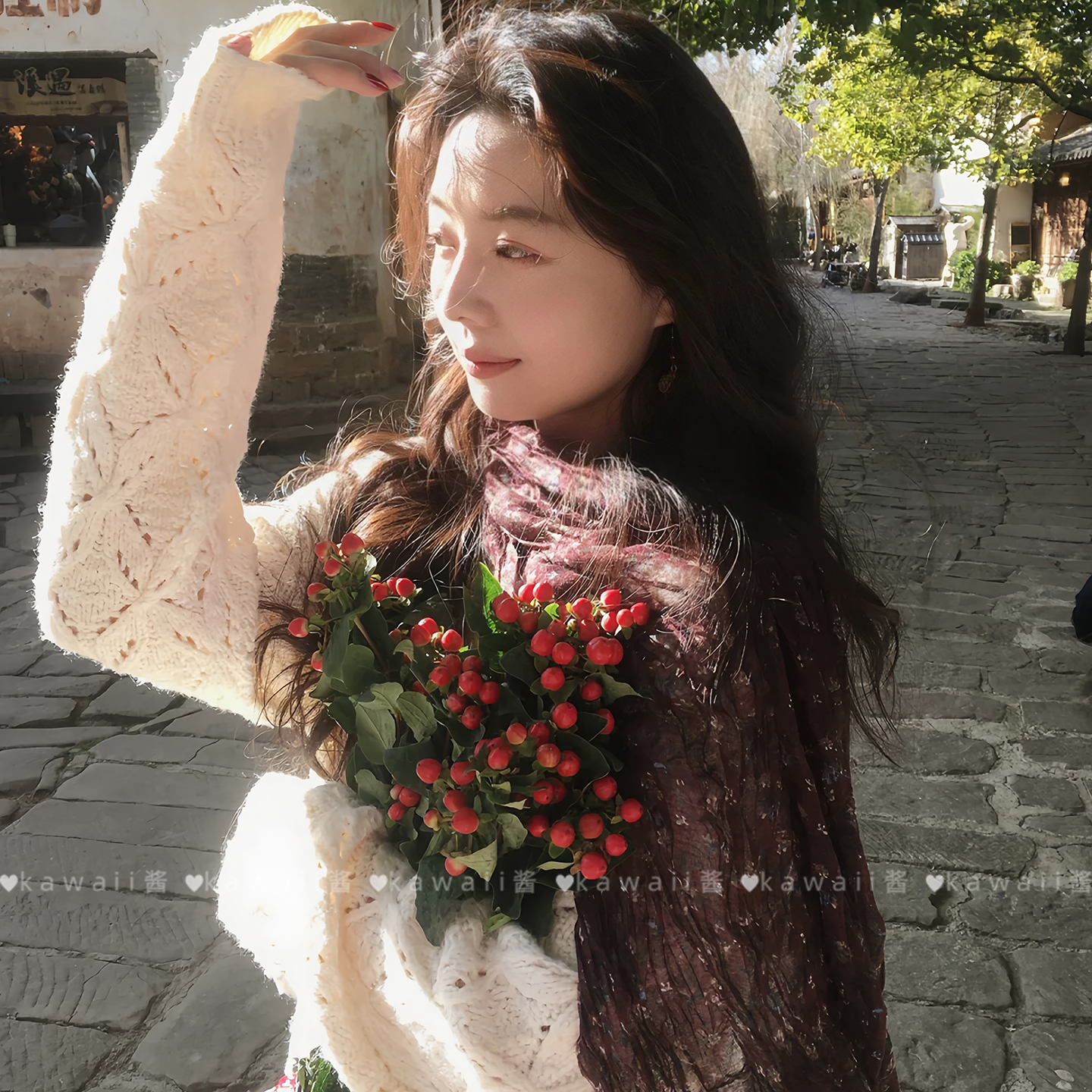 日系波西米亚暗红色围巾新款