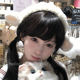 日系软萌甜妹小羊耳朵奶白色帽子秋冬可爱手作lolita羊羔毛贝雷帽