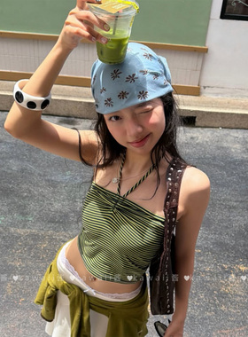 甜酷辣妹氛围感蓝色系印花小方巾2026春夏百搭装饰包头巾发带领巾