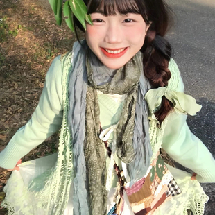 碎花氛围感旅游百搭披肩两用围脖 复古文艺褶皱棉麻围巾女森系春季