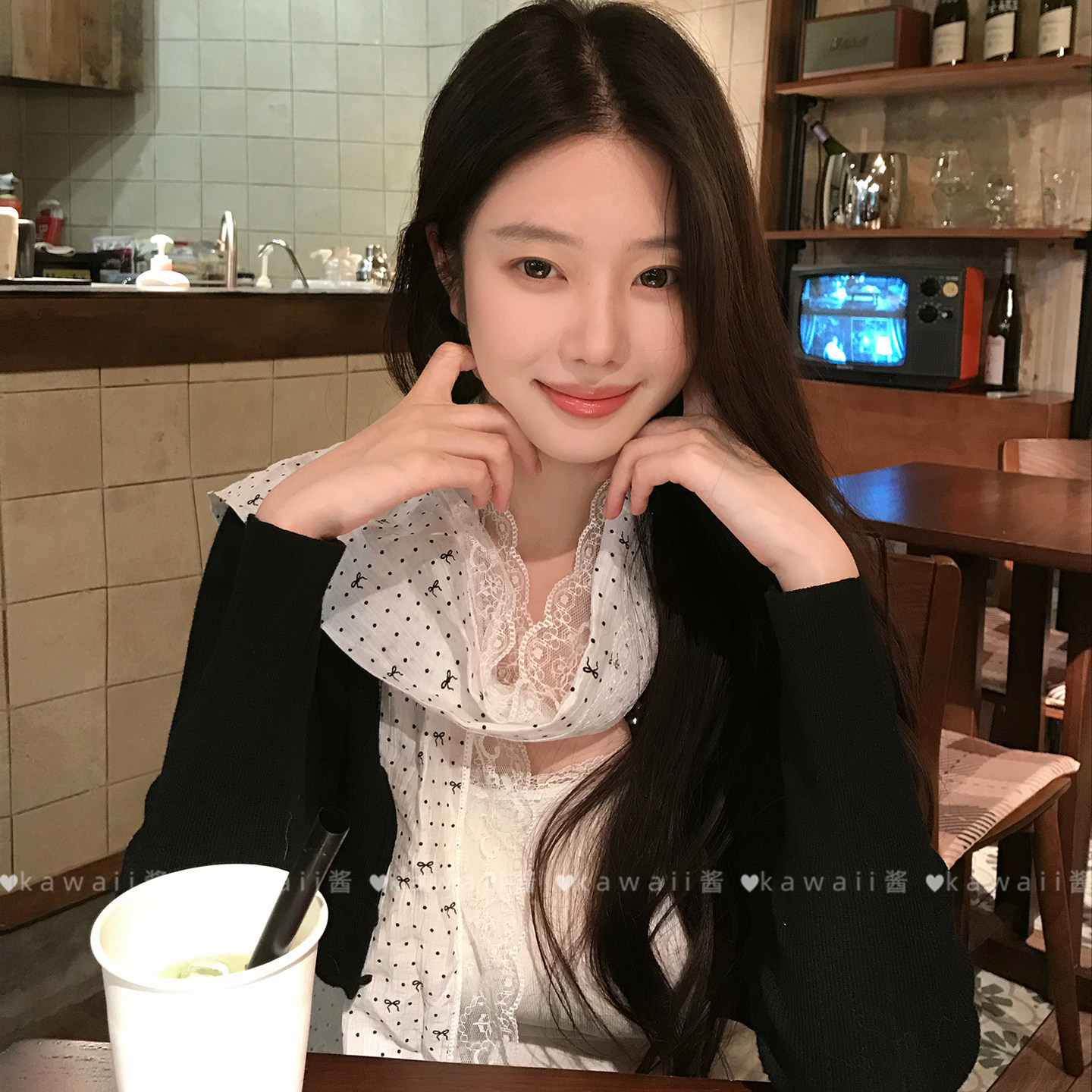 韩系氛围感蕾丝花边波点围巾春夏薄款长条丝巾高级感系脖领带配饰
