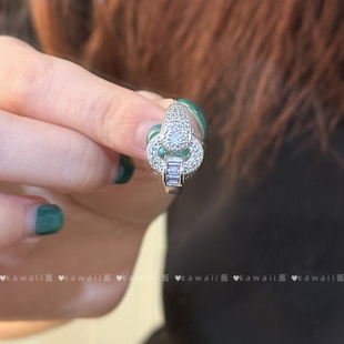 爆闪满钻古董风紫气东来元宝戒指复古轻奢中古方钻不掉色食指指环