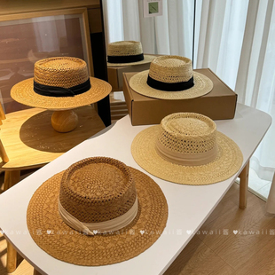 复古老钱风镂空织带草帽春夏沙滩海边出游防晒遮阳帽拍照礼帽 法式