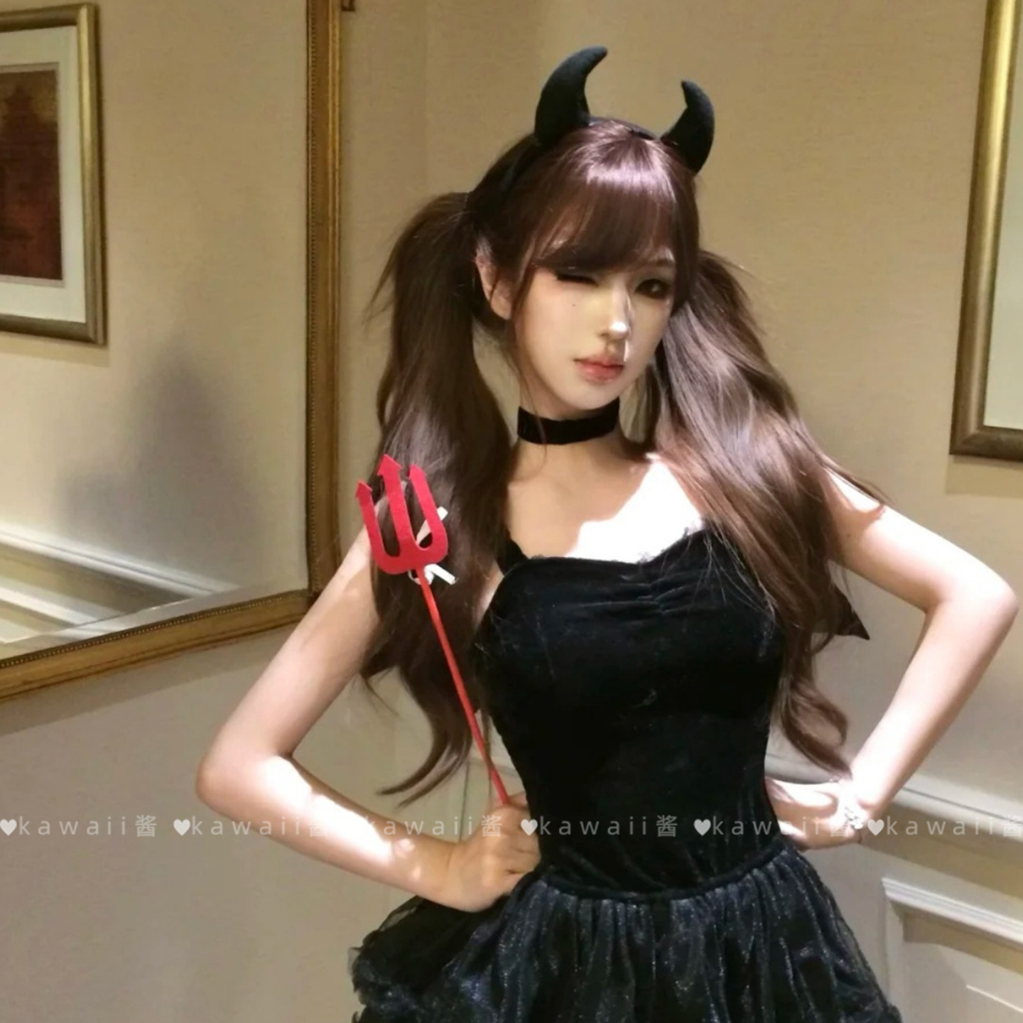 恶魔天使小恶魔牛角毛绒发箍