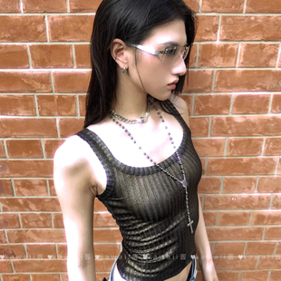 暗黑哥特风超长十字架毛衣链y2k甜酷辣妹项链亚文化街头潮酷颈链