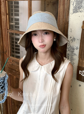 日系防晒蓝色渔夫帽子女2026新款夏季薄款百搭遮太阳帽盆帽显脸小