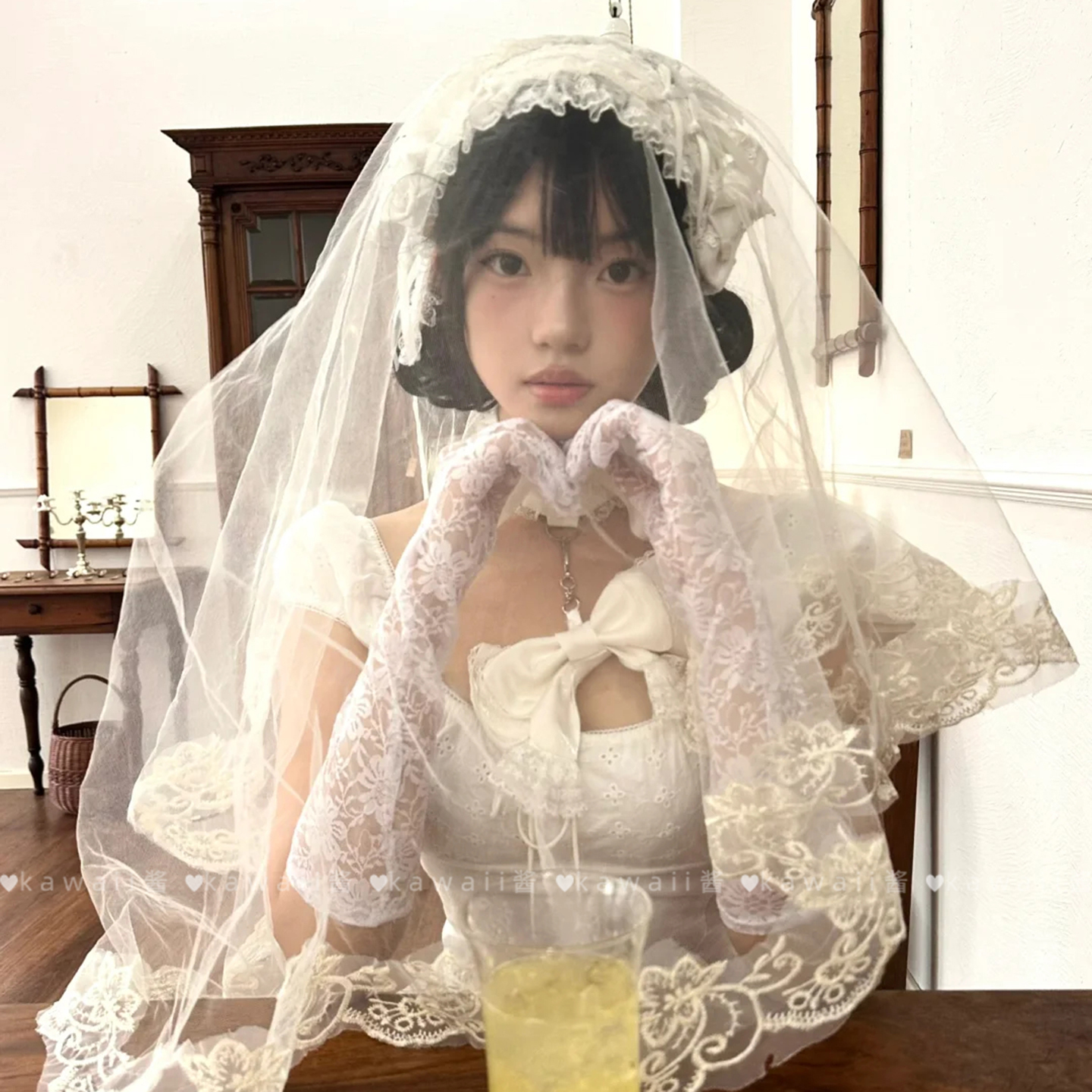 鬼新娘哥特暗黑系白色蕾丝头纱