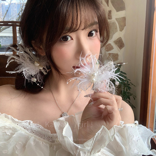 灵动飘逸唯美蕾丝羽毛发夹